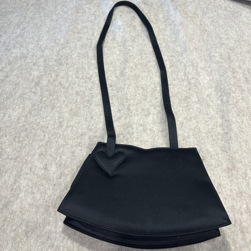 Gorgeous Victoria Secret Handbag Black Satin Cocktail Bag With Heart EUC